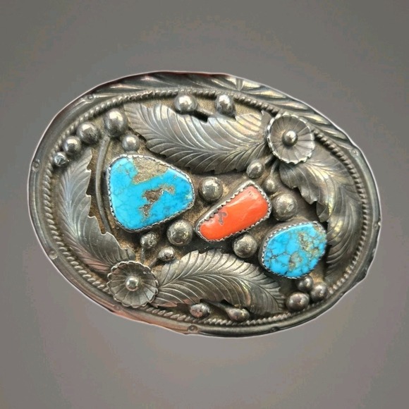 Phil Chapo Belt Buckle Turquoise Native American Navajo main image 7